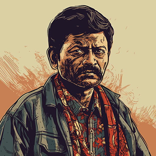 vector art style 42 year old Indian man in the style of Micheal Parks