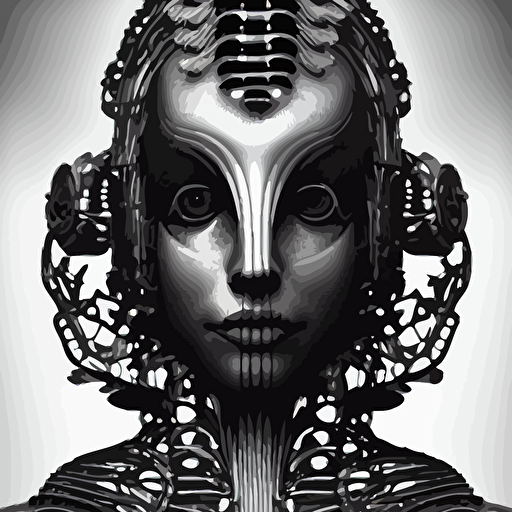 mythical black white organic bio mechanical spinal ribbed profile face portrait detail silver mechanical beautiful female angelic vegetal cyborg highly detailed intricate steampunk ornate poetic 3d render digital art octane render 8 k artistic photography photo realistic dora maar