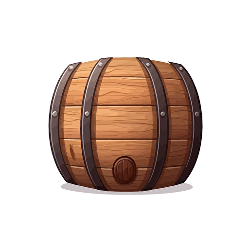 single long wooden barrel, simple forms, flatart, 2D vector style, cartoon, white background, side view