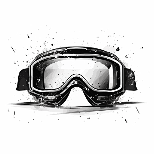 black ski goggles laying on table, front view, illustrator black and white vector drawing, logo, stark contrast
