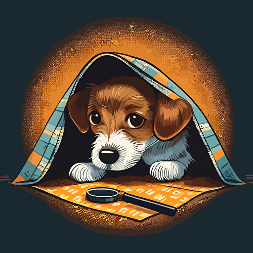 happy dog illustration looking under a rug with a magnifying glass vector fuzzy playful