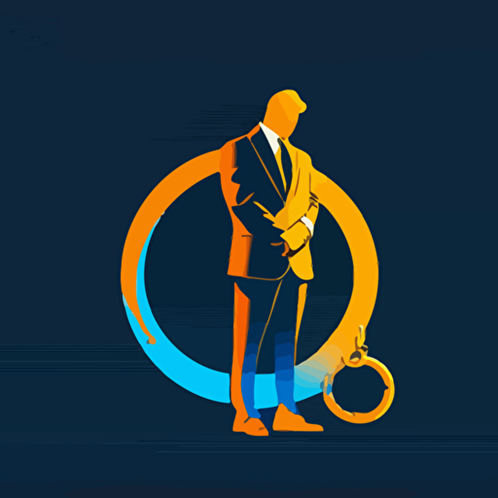 a minimalist poster of an unidentifiable man in handcuffs handcuffs, in the style of futuristic, art deco, cryptocurrency, vector, minimalist