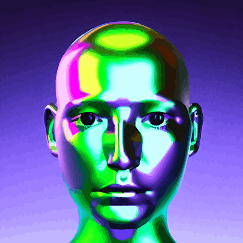 3d render holographic human robotic head glossy iridescent surrealistic 3d illustration human face non binary non binary model 3d model human cryengine holographic texture holographic material holographic rainbow concept cyborg artificial intelligence