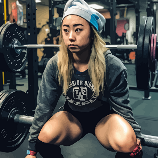Mugi k-on wearing sbd gear squatting four plates olympic bar, jojo style, intense training 🥵