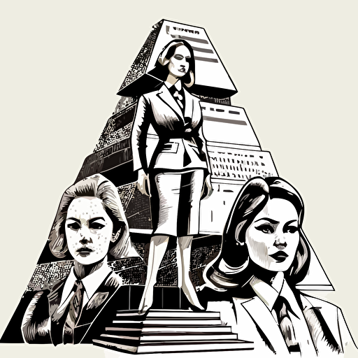 usinesswomen in business suit on piramide, highly detailed vector illustration