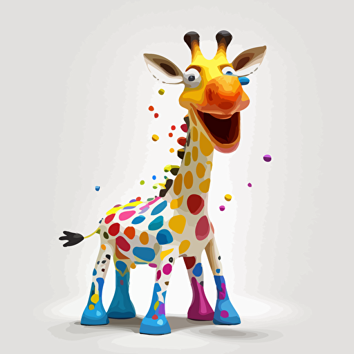Pop Figurine of A saturated colorfull girafe, goofy looking, smiling, white background, vector art , pixar style