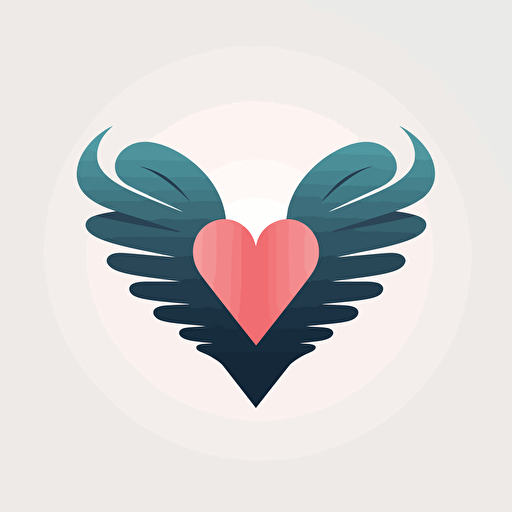 web logo of two wings that create a heart shape at the center, simple, vector, no shading detail, in the style of minimalism, symmetry, bauhaus