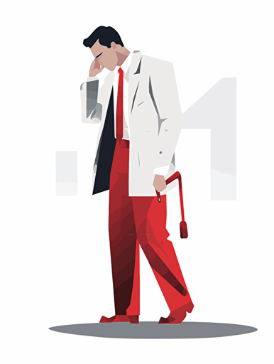a flat vector illustration of a professional business person lost, red dominant, white background, hd,