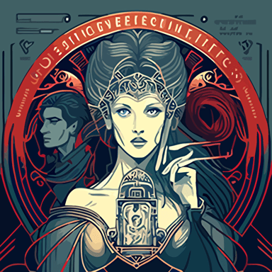 cyber security scenario involving hackers, vector, art deco, alphonse mucha style