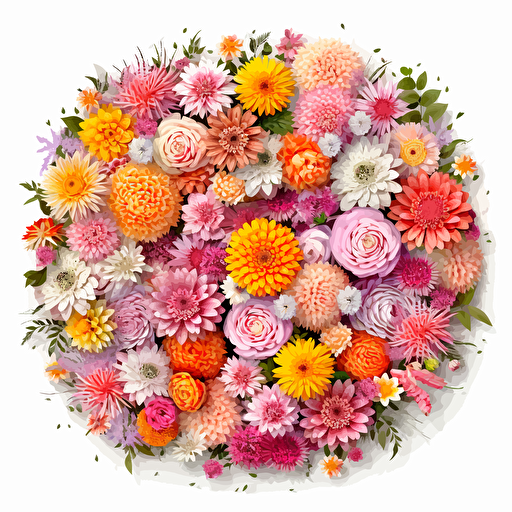 dozens of flowers in a pattern, white background, high resolution image, beautiful flowers, hyper detailed, vector design around the edges