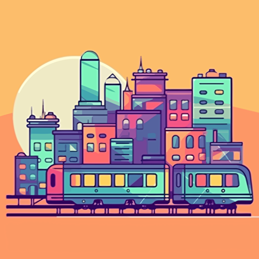 train in a city, simple 2d, vector
