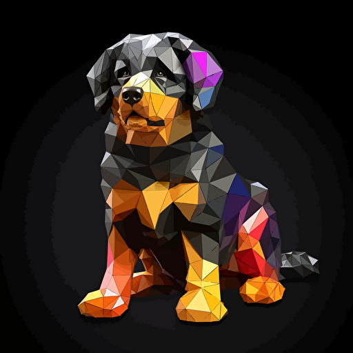colorfull origami Bernese Mountain Dog puppy dog, vector art, black background