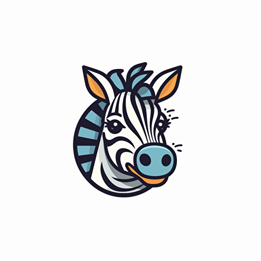 Zebra, Comic vector illustration style, flat design, minimalist logo, minimalist icon, flat icon, adobe illustrator, cute, Simple