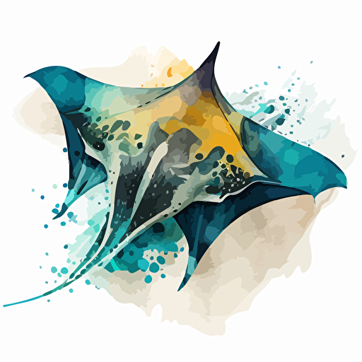 vector,low detail,few colors manta ray watercolor drawing viewed from top