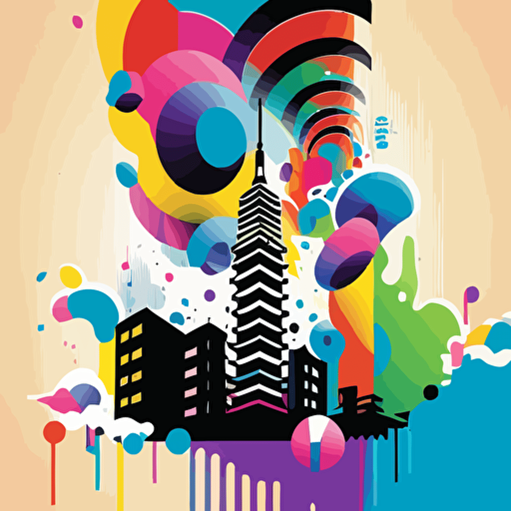 colorful vector art, taipei 101, swirls in the backgorund