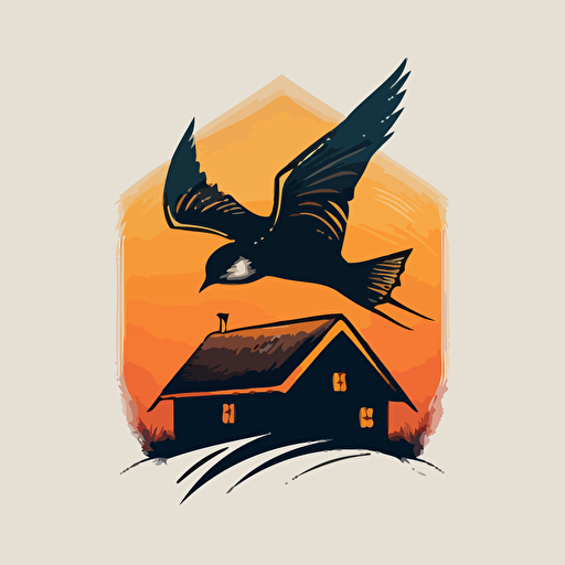 a swift flies over a house, logo, two colors, simple, vector image