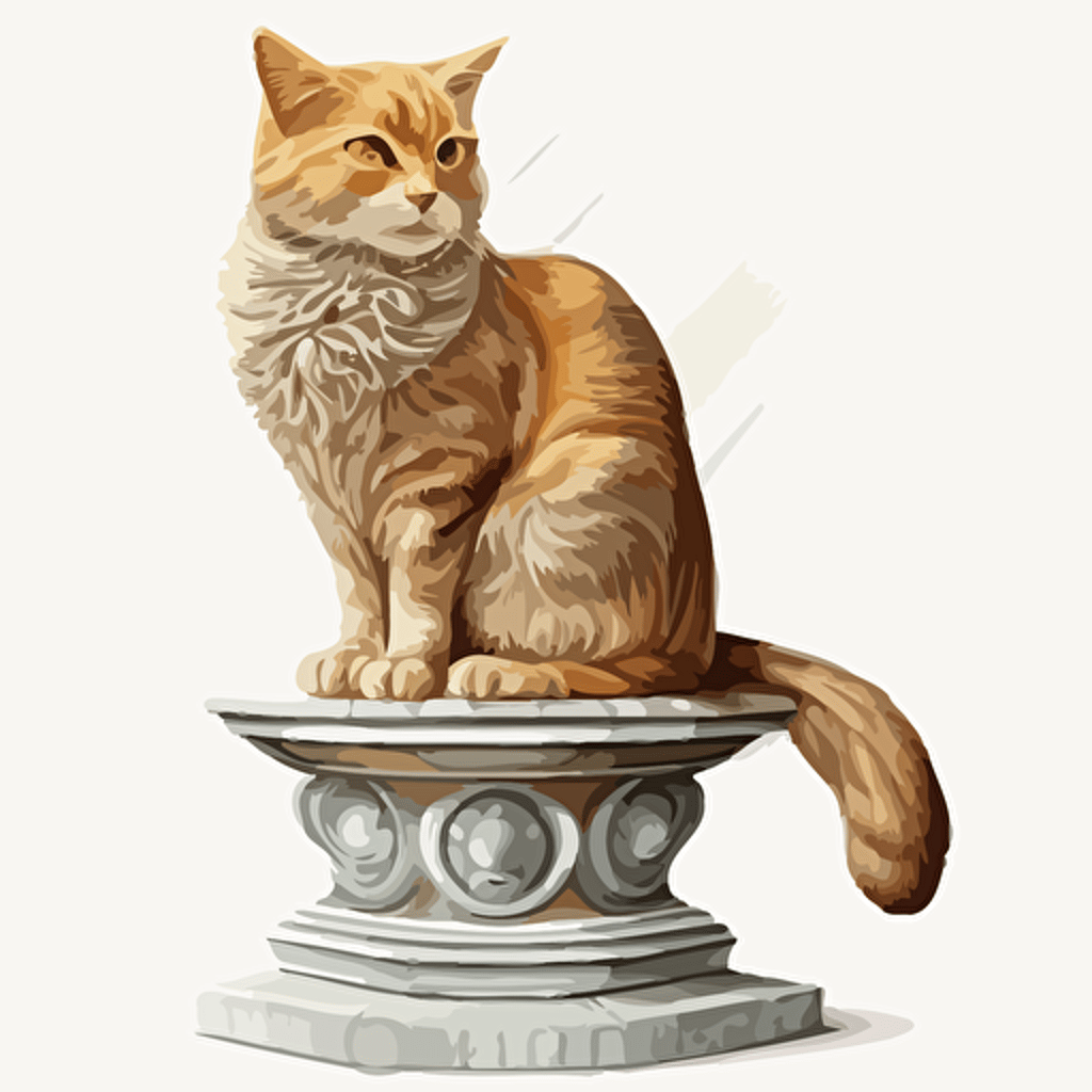 female cat sitting on a pedestal, white background, vector, high definition
