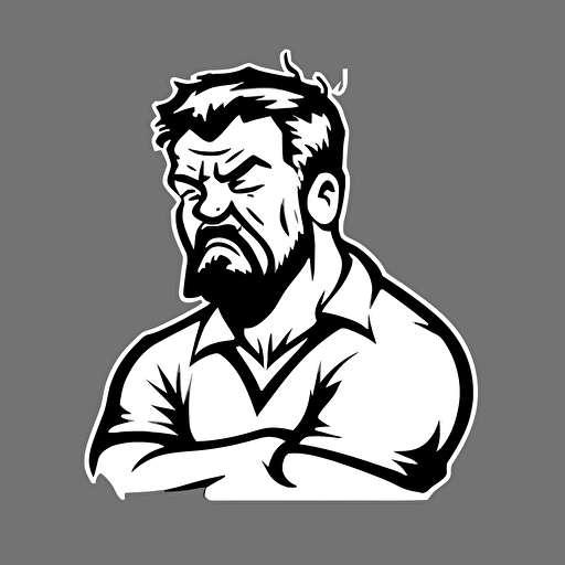 a frustrated 40-year-old man, full-body, black and white vector twitch emote style