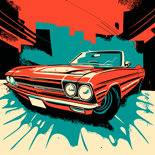 a comic book style version of a slab style car from Houston, illustrated, vector art, convertible