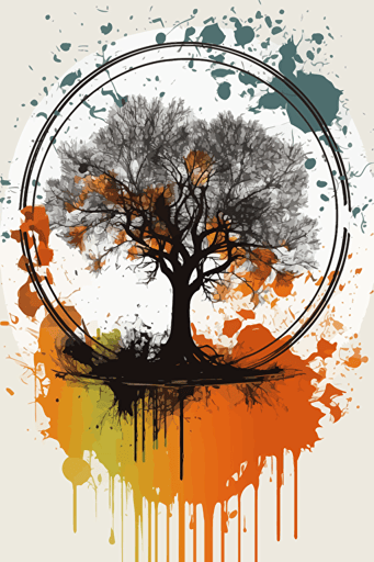 A single tree in the center, abstract vector art