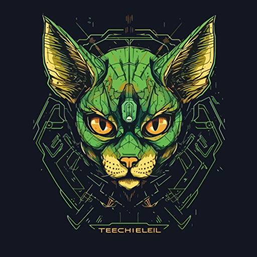 Logo, Menacing, Alien Mecha Cat, Sphynx, Cyberpunk, Green Eyes, Big Ears, Triangle Base, Vector Style,