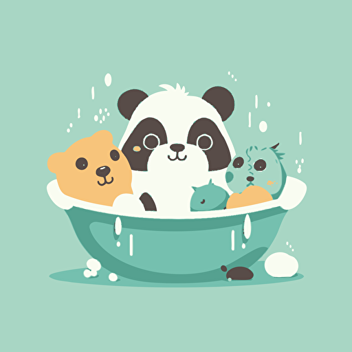 baby animal in a bathtub, cute illustration, vector style, flat design
