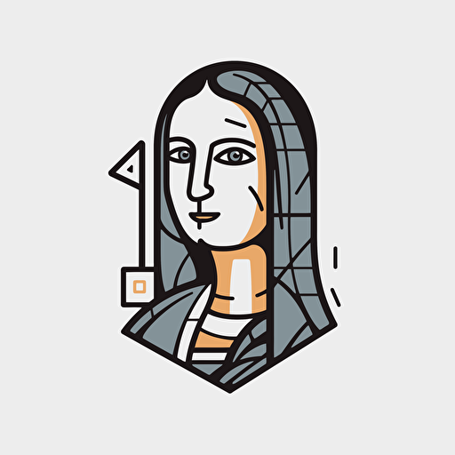 Vector illustration Mona Lisa illustration, in the style of patrick caulfield, muted colors, simple line drawings, bill traylor, pseudo, nostalgic, hinchel or sticker white bakcground