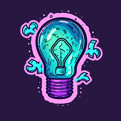 vector art style a light bulb giving off money making ideas, use blues and purples, in the style of Michael Parks, sticker