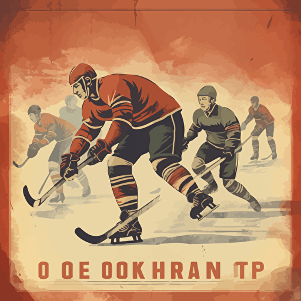 retro hockey poster, old stadium, no players, worn down, vector art, simple ar3:2