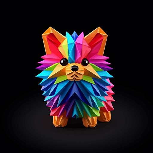 colorfull origami Pomeranian dog, vector art, black background