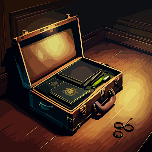 illustration of a briefcase on the floor. founders, businessmen, excecutives. vector, moody, contrasting shadows.