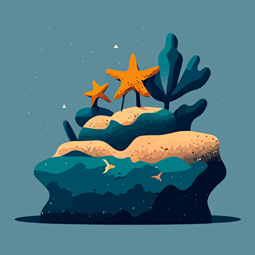 sea stars on a rock, minimalist design, fun vibe, vector, 2d, flat
