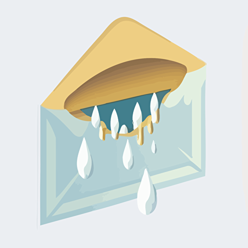 A cartoon image of a white envelope in the center of the frame. On this envelope, icicles are hanging off the envelope as if its cold. flat style illustration for business ideas, flat design vector, industrial, light color pallet using a limited color pallet, high resolution, engineering/ construction and design, colored cartoon style, light indigo and light gold, cad( computer aided design) , white background