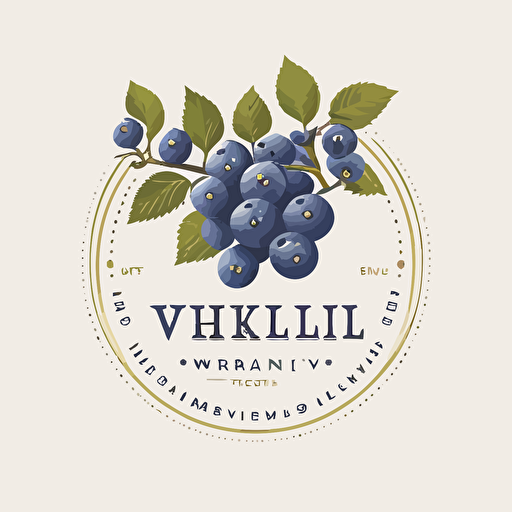 High End winery logo featuring blueberries in the logo, white background, vector art, flat-logo style