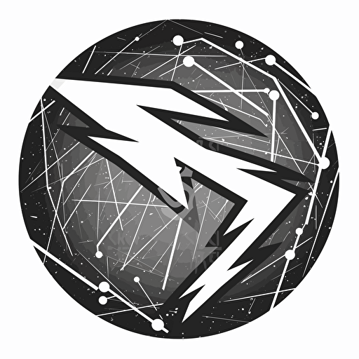 a thunderbolt over geometric sphere drawing, in the style of rtx on, geodesic structures, insignia, white background, flat vector