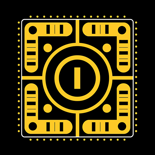 yellow and black coin symbol, no backwround, squares, mechanics symbols, vector simple style