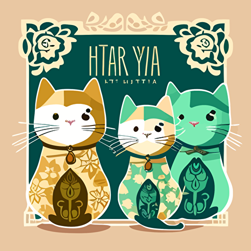 selamat hari raya greeting card with cats infront, cute vector art