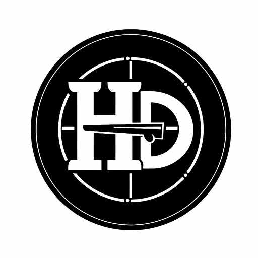 A logo for a carpenter with the black letter "D" and a bit bigger black letter "H" in the middle of a circle, vector, minimalistic,