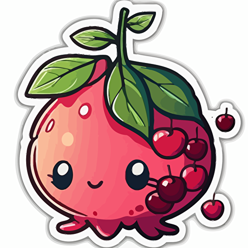 sticker, cranberry fruit, kawaii, contour, vector, vibrant colours, white background