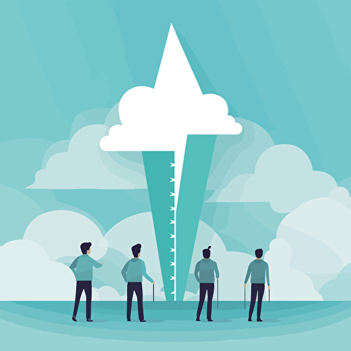 students at a big arrow, clouds vector style
