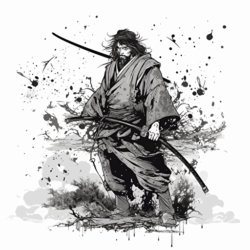 leonardo davicni style samurai in vector image style , black and white