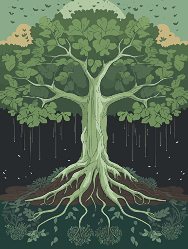 flat vector illustration, Yggdrasil tree, high quality, detailed