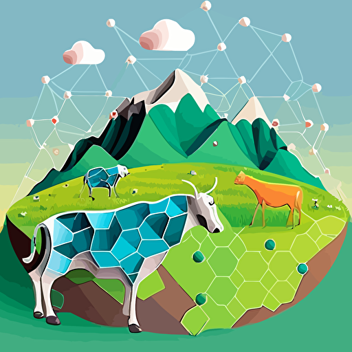 a vector art illustration of grazing land and the carbon atom