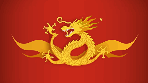 red and gold dragon flag with chinese stars, futuristic and minimalistic government flag design, vector emblem