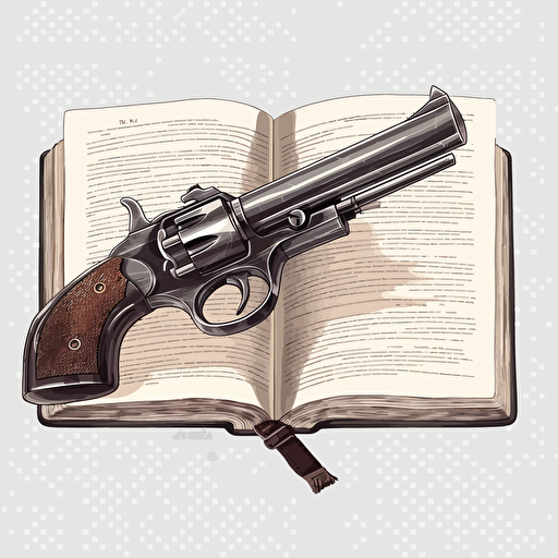 a book that is also a gun, 2d, clip art, vector, detailed, transparent background