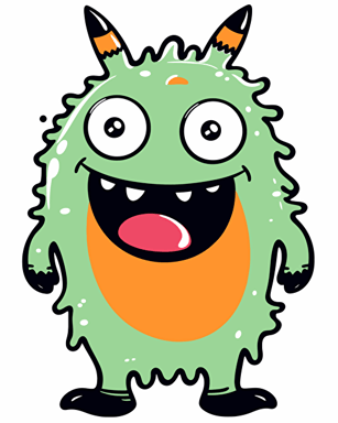 stickers, very cute little monster, smiling, handmade children simple doodle, minimalistic, illustration for babies, delicate, vibrant colors, vivid palette, vector art, defined thick black edges, white background, very simple doodle, symmetric, naif doodle, clip art