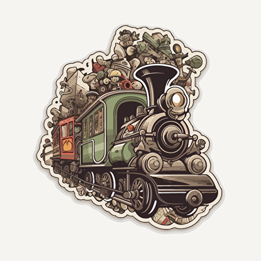 train, Sticker, Exhilarated, Earthy, Disney, Contour, Vector, White Background, Detailed