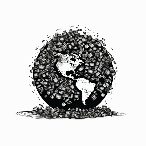 minimalist modern style. iconic logo. globe on a pile of cash. black vector. white background.