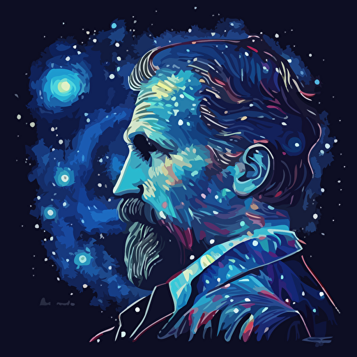 Design a vector art tribute to "The Starry Night" by Van Gogh, combining elements of the original painting with a contemporary pop art twist.