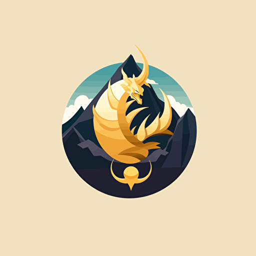 simple logo design of dragon wrapped around a golden egg on top of a mountain, vector, flat 2d, company logo